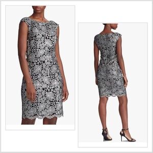 LAUREN RALPH LAUREN Women's Gray Scalloped Lace Sheath Dress size 6 lace